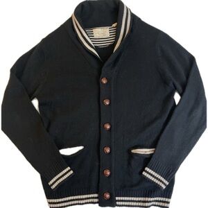 Brave Soul Varsity Cardigan Sweater Mens Medium Navy Button Front Baseball Style